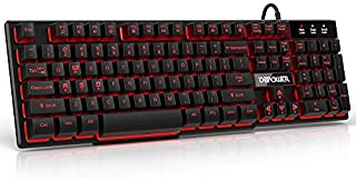 DBPOWER Gaming Keyboard with 3 Colors Breathing LED BacklitQuiet Ergonomic Water-Resistant Mechanical Feeling Keyboard for PC Laptop Computer Game and Work(104 Keys, Black)