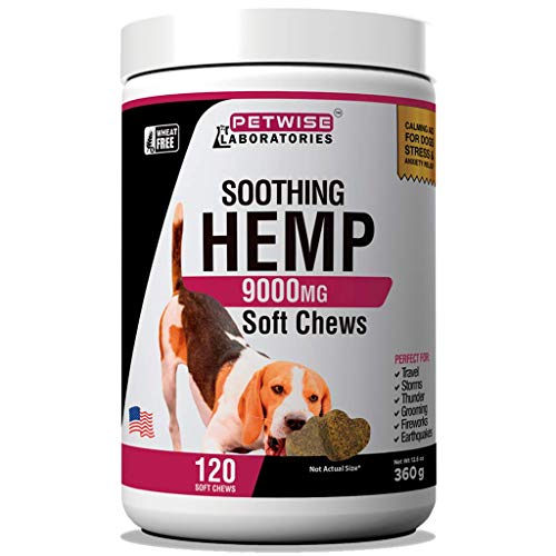 Petwise Hemp Calming Treats for Dogs | 120 Soothing Dog Chews | Natural Calming Aid Supplement | Helps Reduce Stress, Promotes Relaxation, Storm Anxiety, Motion Sickness in Dogs