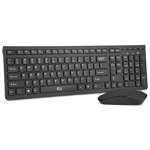 Wireless Keyboard and Mouse Combo, Rii Full-Size Slim Office Wireless Keyboard Mouse Kit USB Receiver for Computer/Desktop/PC/Laptop and Windows 10/8/7