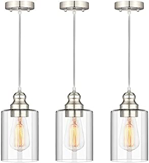 Industrial Pendant Lighting, Adjustable Hanging Light Fixtures, Clear Glass Shade Pendant Light, Vintage Farmhouse Mini Hanging Ceiling Lamp for Kitchen Living Room Bedroom Hallway, E26 Base, 3-Pack