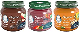 Gerber 2nd Foods Organic Jars Variety Pack, 4 Apple Prune, 4 Apple Wild Blueberry, 4 Carrot Banana Mango, 12-CT