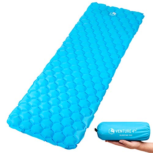 VENTURE 4TH Ultralight Air Sleeping Pad - Lightweight, Compact, Durable  Air Cell Technology for Added Stability and Comfort While Backpacking, Camping, and Traveling (Light Blue)