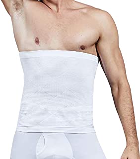 Vaslanda Men Firm Tummy Control Shapewear Compression Waist Cincher Slimming Body Shaper Belly Fat Girdle Stomach Band White L