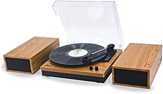 LP&No.1 Retro Belt-Drive Bluetooth Turntable with Separable Stereo Speakers,3 Speed Vinyl Record Player,Yellow Brown
