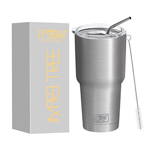 IMPR3·TREE Tumber 30 oz Stainless Steel Vacuum Insulated Travel Mug Water Bottle Camping Thermoses Coffee Cup with Straw, Stainless Steel