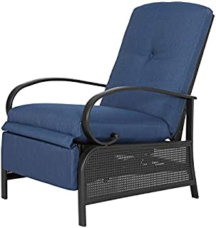 Ulax Furniture Patio Recliner Chair Automatic Adjustable Back Outdoor Lounge Chair with 100% Olefin Cushion (Navy Blue)