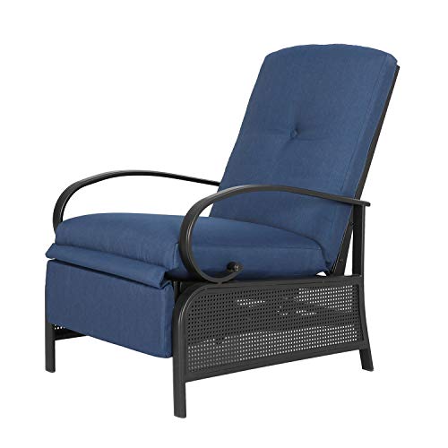 Ulax Furniture Patio Recliner Chair Automatic Adjustable Back Outdoor Lounge Chair with 100% Olefin Cushion (Navy Blue)