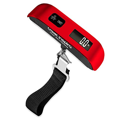 Travel Inspira 110LB Digital Luggage Scale with Overweight Alert, White Backlight LCD Display - Red