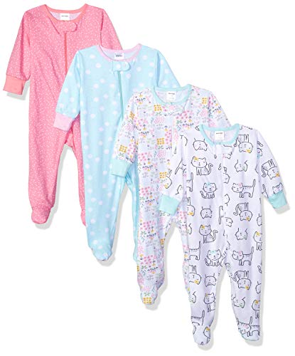 Onesies Brand Baby Girls' 4-Pack Sleep'N Play Footies Multi Pack, Cats, 6-9 Months