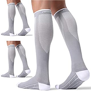 3 Pairs Compression Socks for Women and Men 20-30mmHg-- Circulation and Muscle Support Socks for Travel, Running, Nurse, Medical GREY L/XL