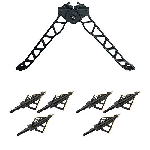 Ravin Crossbows TacHeads Quick-Detach Crossbow Bipod with Six HME Hunting Broadheads Bundle (for Use with Any Crossbow, Enhances Precision Shooting)