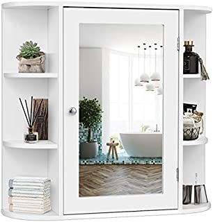 Tangkula Bathroom Cabinet, Single Door Wall Mounted Medicine Cabinet with Mirror(4 Tiers Inner Shelves)