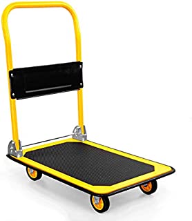 MOUNT-IT! Platform Truck | Push Cart Dolly [330lb Weight Capacity] Foldable Flatbed with Swivel Wheels, Rolling Trolley Cart, Foldable, Flat (Yellow)