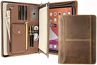 Genuine Leather Portfolio Folder, iPad Portfolio Case for iPad Pro 12.9 (2nd Gen, 2017), Business Portfolio Notebook for Women, Padfolio Zipper for Men, Business Gift for Men Women