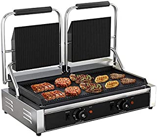 ZXMOTO Commercial Sandwich Panini Press Grill 110V Electric Stainless Steel Sandwich Maker Toaster No-Stick Panini Maker with Dual Temperature Control for Hamburgers Sandwich Steaks, 2x1800W