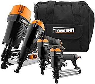 Freeman P4FRFNCB Pneumatic Framing & Finishing Combo Kit with Canvas Bag (4Piece) Nail Gun Set with Framing Nailer, Finish Nailer, Brad Nailer, & Narrow Crown Stapler