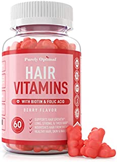 Premium Hair Vitamins Supplement - Gummy Vitamins w/ Biotin, Folic Acid, Vitamins A & D - Supports Faster Hair Growth and Promotes Healthy Hair, Skin, and Nails - 60 Non-GMO Berry Flavored Gummies