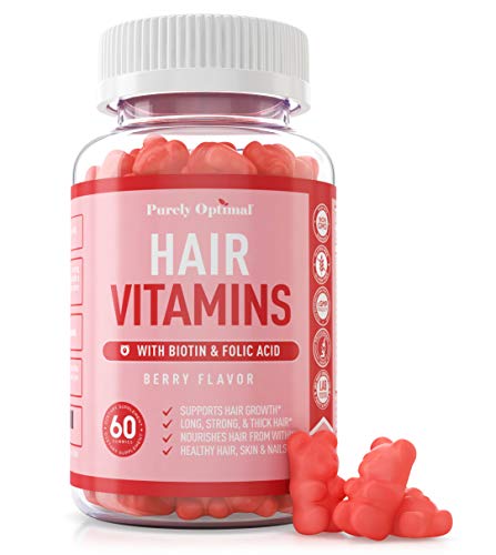 Premium Hair Vitamins Supplement - Gummy Vitamins w/ Biotin, Folic Acid, Vitamins A & D - Supports Faster Hair Growth and Promotes Healthy Hair, Skin, and Nails - 60 Non-GMO Berry Flavored Gummies