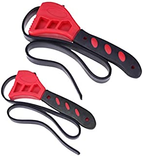 Yardwe Strap Wrench Bottle Opener Adjustable Strap Bottle Opener Jar Openers Tool 2Pcs (Red)