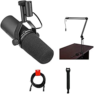 Shure SM7B Cardioid Dynamic Vocal Microphone with Two-Section Broadcast Arm, XLR Cable & 10-Pack Straps Bundle