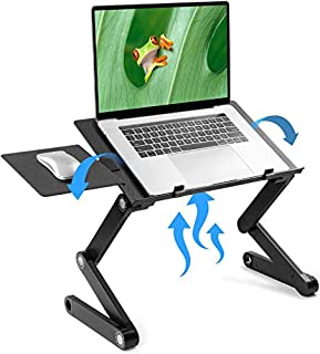 LORYERGO Adjustable Laptop Stand - Laptop Table Stand with 2 CPU Cooling Fans, Portable Laptop Desk for Bed & Sofa, Fits up to 15.6 Inch Laptops, Ergonomic Lap Desk Bed Tray Standing Desk