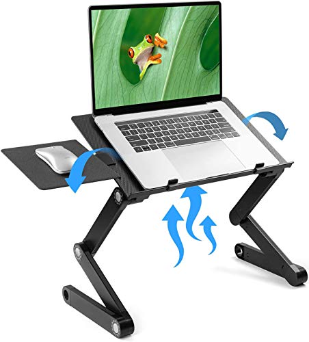 LORYERGO Adjustable Laptop Stand - Laptop Table Stand with 2 CPU Cooling Fans, Portable Laptop Desk for Bed & Sofa, Fits up to 15.6 Inch Laptops, Ergonomic Lap Desk Bed Tray Standing Desk