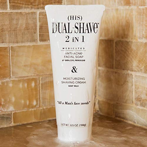 Dual-Shave (HiS) The 1st Truly Medicated Shave Cream 2in1 Anti-Acne Facial Wash & Moisturizer  Liquid Shaving Cream Superior to Foam or Paste - Nourish & Soothes Sensitive Skin  FDA Cleared