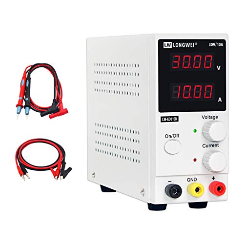 DC Power Supply Variable 30V 10A, 4-Digital LED Display, Precision Adjustable Regulated Switching Power Supply Digital with Alligator Leads US Power Cord 