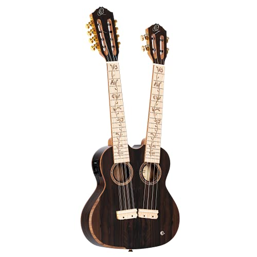 Ortega Guitars Custom Built Series Double Neck 4 & 8 String Tenor Acoustic-Electric Ukulele w/Bag, Right (HYDRA-ZS)