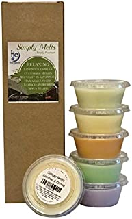 Scented Wax Melts Variety Pack - Hand Poured Natural Soy Candle Wax Melts for Warmers, 6 Resealable Cups (2.2 Ounces Each, 13.2 Ounces Total), Up to 40 Hours of Scent Throw Per Quarter Cup (Relaxing)