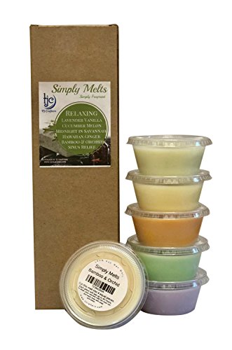 Scented Wax Melts Variety Pack - Hand Poured Natural Soy Candle Wax Melts for Warmers, 6 Resealable Cups (2.2 Ounces Each, 13.2 Ounces Total), Up to 40 Hours of Scent Throw Per Quarter Cup (Relaxing)