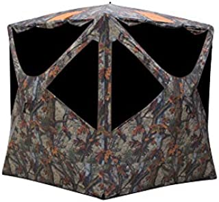 Barronett Blinds Tag Out Hub Hunting Blind, 3 Person Pop Up Ground Blind, Bloodtrail Woodland Camo and Blaze Orange Safety Panels, TA350BT, 90x90