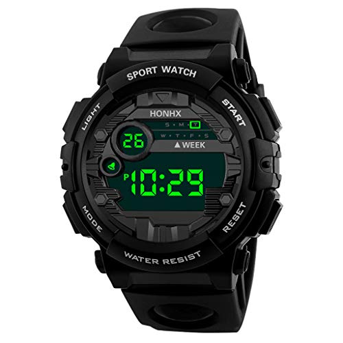 Men's Digital Sport Watch Electronic LED Fashion Waterproof Outdoor Casual Wrist Watch (Black)