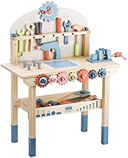 Tool Bench for Kids Toy Play Workbench Wooden Tool Bench Workshop Workbench with Tools Set Wooden Construction Bench Toy for 3 4 5 Year Old Boys Girls