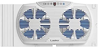 Lasko W09560 Bluetooth Enabled Twin 9-Inch Window Fan with Independent Electrically Reversible Intake & Exhaust Motors with Thermostat and Timer for Bedroom Indoor Home Use, White