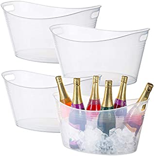 Zilpoo 4 Pack - Large Plastic Ice Bucket, Oval Storage Tub, 18 Liter Parties Wine, Beer Bottle Drink Cooler, Party Beverage Chiller Bin, Baskets, Clear