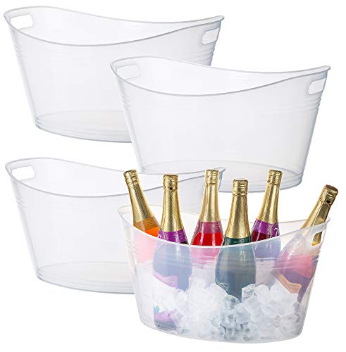 Zilpoo 4 Pack - Large Plastic Ice Bucket, Oval Storage Tub, 18 Liter Parties Wine, Beer Bottle Drink Cooler, Party Beverage Chiller Bin, Baskets, Clear