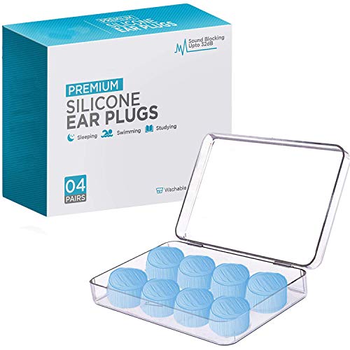 Ear Plugs for Sleeping, Reusable Silicone Moldable Noise Cancelling Sound Blocking Reduction Earplugs for Swimming, Snoring, Concerts, Shooting, Airplanes, Musicians, 32dB Highest NRR