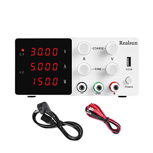 Realsun DC Bench Power Supply Variable 30V 5A with 4-Digital LED Display + Precision Adjustable Switching Regulated Adjustments