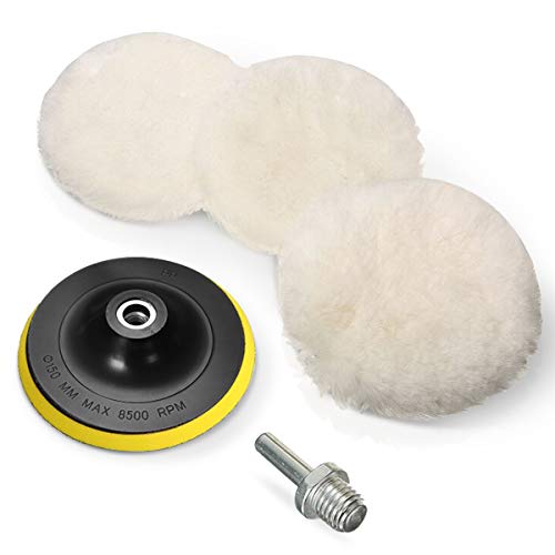 MATCC 5 Pcs 6 Inch Polishing Buffer Wool and Wheel Polishing Pad Woolen Polishing Waxing Pads Kits with M14 Drill Adapter