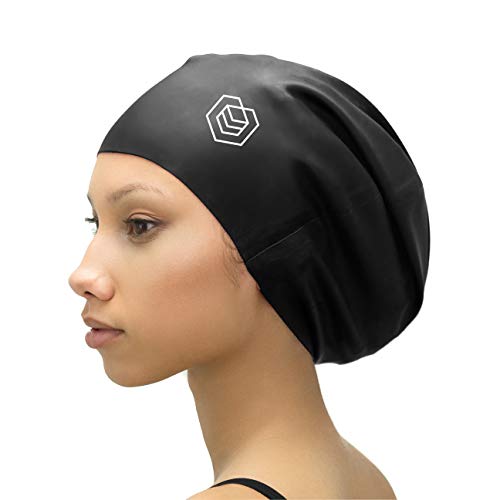 SOUL CAP XL  Extra Large Swimming Cap - Designed for Long Hair, Dreadlocks, Weaves, Hair Extensions, Braids, Curls & Afros - Women & Men - Premium Silicone (Black)