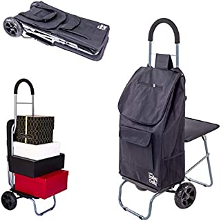 dbest products Trolley Dolly with Seat, Black Shopping Grocery Foldable Cart Tailgate