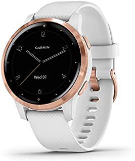 Garmin 010-02172-21 Vivoactive 4S, Smaller-Sized GPS Smartwatch, Features Music, Body Energy Monitoring, Animated Workouts, Pulse Ox Sensors, Rose Gold with White Band