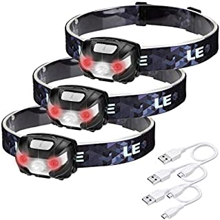 LED Headlamp Rechargeable Flashlights, Headlights for Kids and Adults, 5 Lighting Modes, Adjustable and Comfortable, Perfect Head Lamps for Outdoor Running, Camping, Hiking and More, Pack of 3