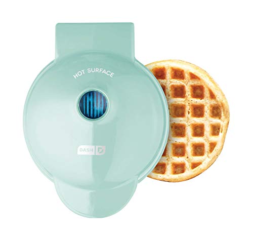 Dash DMW001AQ, Mini Waffle Maker Machine for Individuals, Paninis, Hash Browns, & Other On the Go Breakfast, Lunch, or Snacks, with Easy to Clean, Non-Stick Sides, 4 Inch, Aqua