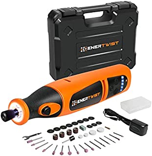 EnerTwist 8V Max Cordless Rotary Tool Kit Lithium-Ion Battery Powered Variable Speed Micro Drill Set with Front LED Worklight and 40 Accessories for Crafting Drilling and DIY Projects, ET-RT-8