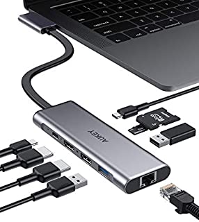 AUKEY USB C Hub MacBook Pro 9-in-2, Triple Display with Dual 4K@60Hz HDMI, 1Gbps RJ45 Ethernet, 100W PD Charging, 2 USB 3.0 and SD/TF Card Reader, Thunderbolt 3 Type C Docking Station for MacBook Air