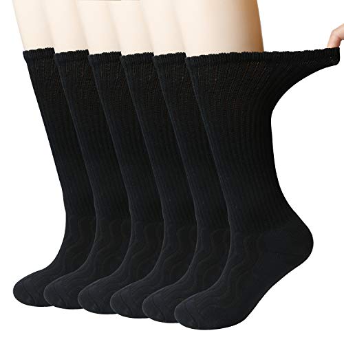MD 6 Pairs Non-Binding Men's Cushioned Moisture Wicking Bamboo Diabetic Crew Dress Socks 13-15 Black