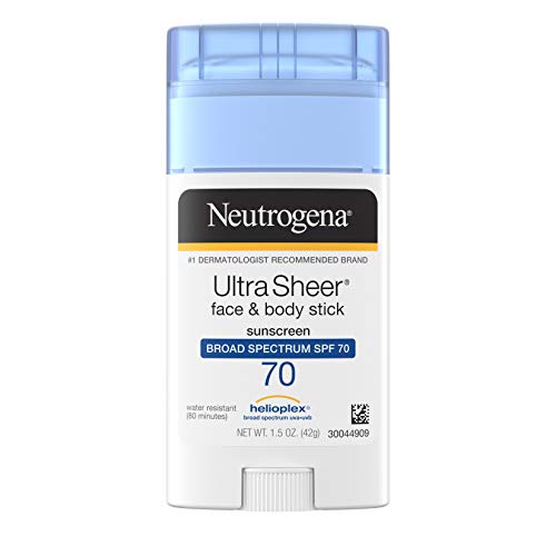 Neutrogena Ultra Sheer Non-Greasy Sunscreen Stick for Face & Body, Broad Spectrum SPF 70 UVA/UVB Sunscreen Stick, PABA-Free, 1.5 oz