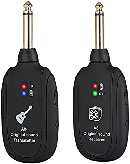 Wireless Guitar System Wireless Rechargeable Audio Digital Guitar Transmitter Receiver for Electric Guitar Bass Black